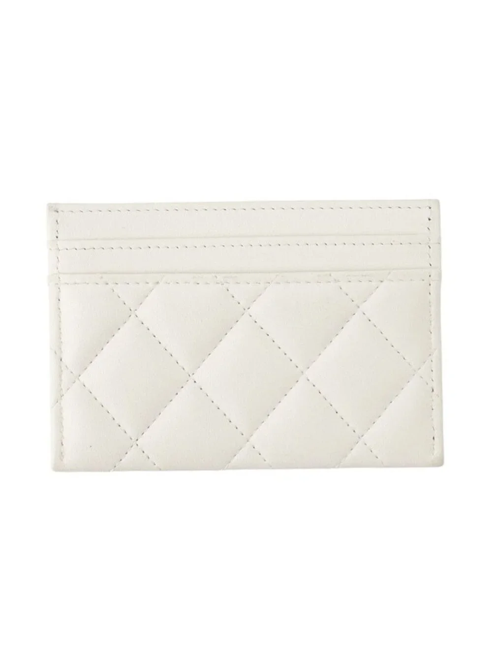 Chanel Card Case Quilted CC Logo Rhinestone Lambskin Set Era Business White